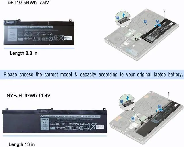 Alt view image 5 of 6 - NYFJH Laptop Battery Replacement for Dell Precision 7530 7730 7540 7740 P74F P74F001 P74F002 P34E P34E001 P34E002 Series Laptop 5TF10 0WMRC GW0K9 0GW0K9 0NYFJH 11.4V 97Wh(Shape-B)