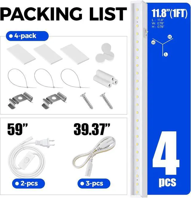 Alt view image 7 of 7 - Barrina Grow Lights for Indoor Plants, 5000K White Full Spectrum Grow Light, 1ft Plant Growing Lamp, T5 Grow Light Strip, Plug and Play, 4-Pack