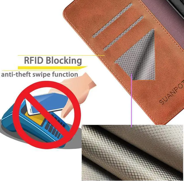 Alt view image 3 of 3 - SUANPOT for Samsung Galaxy S24 5G Wallet case with RFID Blocking Credit Card Holder,Flip Book PU Leather Protective Cover Women Men for Samsung S24 Phone case Light Brown