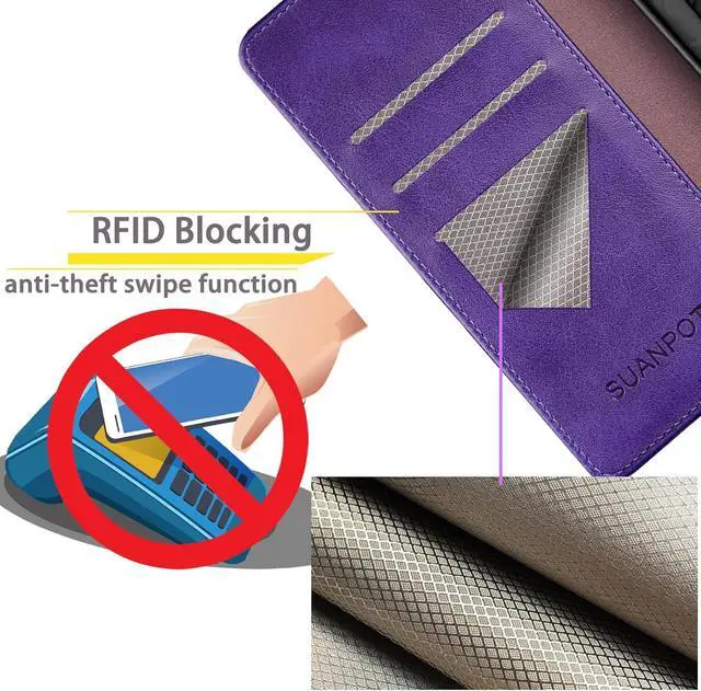 Alt view image 3 of 3 - SUANPOT for Samsung Galaxy S24 5G Wallet case with RFID Blocking Credit Card Holder,Flip Book PU Leather Protective Cover Women Men for Samsung S24 Phone case Purple
