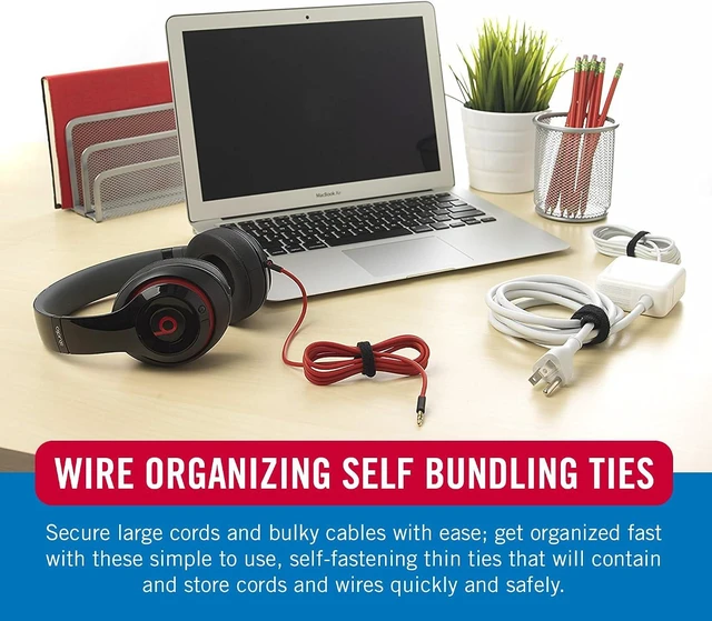Alt view image 3 of 7 - VELCRO Brand ONE-WRAP Cable Ties, 100Pk, 8 x 1/2 Black Cord Organization Straps, Thin Pre-Cut Design, Wire Management for Organizing Home, Office and Data Centers