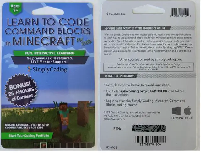 Alt view image 7 of 7 - Coding for Kids: Learn to Code Minecraft Command Blocks - Video Game Design Coding Software - Computer Programming Courses, Ages 9+ (PC, Mac Compatible)