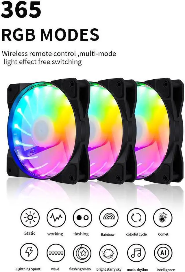 Alt view image 4 of 7 - ARGB Series Case Fans 120mm Quiet Edition High Airflow Adjustable Colorful PC Case CPU Computer Cooling with Coolers, Radiators System (3pcs)