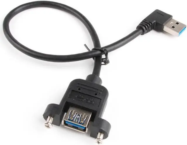 Main image of USB 3.0 cable USB3.0 A Male to Female Jack Panel Mount with screws to A Male Right Angled Extension Cable Blue Black 50cm