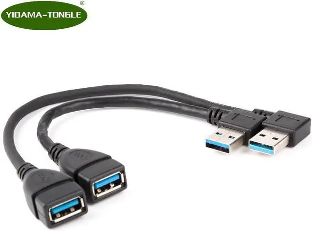 Main image of 2 x pc USB 3.0 Male to Female Super Speed Computer USB3.0 Extension Cable Left and Right Angle Black extending cable