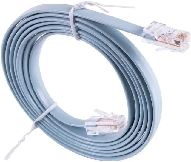 Main image of RJ45 Console Router Rollover Cable Blue Flat Cable 8P8C Male to male Data Transfer Cable 6ft