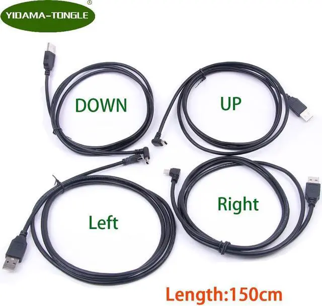 Main image of USB Type A to Angled Mini USB Data Sync Cable 5 Pin B Male to Male Charge Charging Cord Line for Camera MP3 MP4 2019 150cm