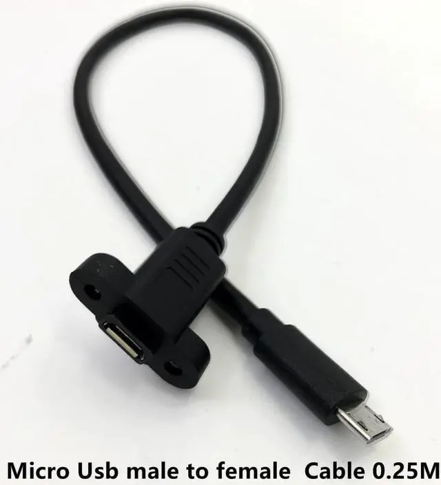 Main image of Micro USB USB 2.0 Male Connector to Micro USB 2.0 Female Extension Cable Pitch 17.5mm With screws Panel Mount Hole 0.25m