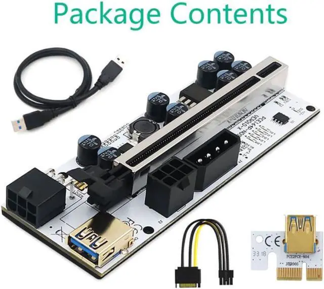 Main image of Riser 010 PCI-E Riser Card VER010 PCI Express PCIE 1X to 16X Extender Card w/ Flash LED SATA to 6Pin Power Cable for Video Card