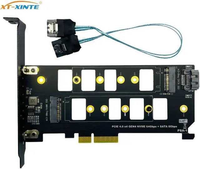 Main image of PCIE 4.0 to M.2 SSD Adapter Card for M.2 M-KEY NVME+SATA 6Gbps Riser Card+SATA 22110 Dual SSD PCIe 4.0 x4 Gen4 NVMe 64Gbps