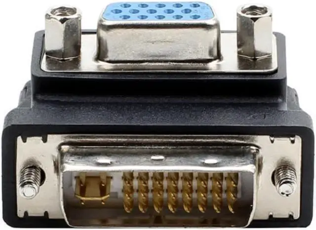 Alt view image 3 of 3 - Black Nickel Plated DVI To VGA Adapter DVI-I 24+5 Pin Male To VGA 15 Pin Female 90 Degree Convertor Adapter