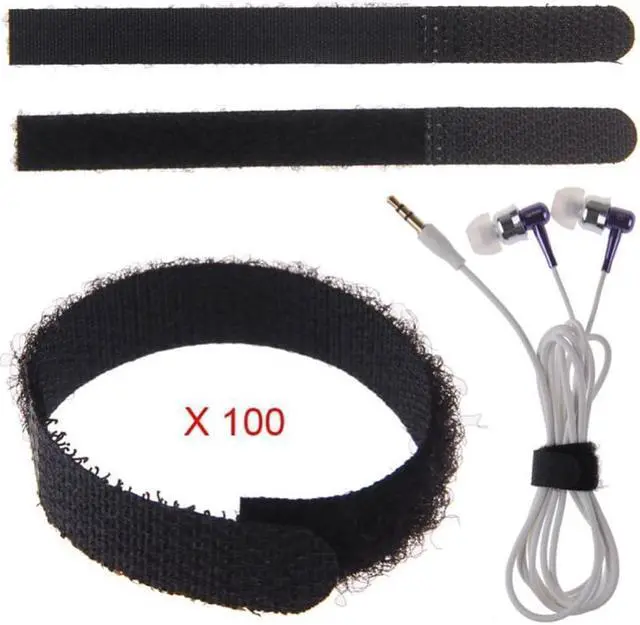 Alt view image 2 of 3 - 100Pcs Reusable Nylon Hook Loop Earphone Cable Cord Ties Tidy Straps Organizer Headphone Cable Accessories
