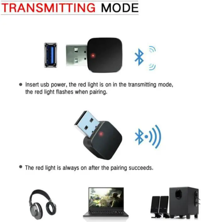 Alt view image 3 of 3 - 2 IN 1 Bluetooth 5.0 Mini USB Wireless Bluetooth Transmitter Receiver Adapter W/ 3.5mm Audio Cable For Car TV PC Laptop