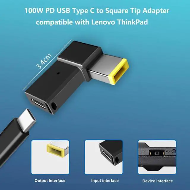 Alt view image 2 of 3 - Charging Adapter Portable Fast Charging PD 100W Type-C to Square Plug Charging Converter for ThinkPad for Lenovo