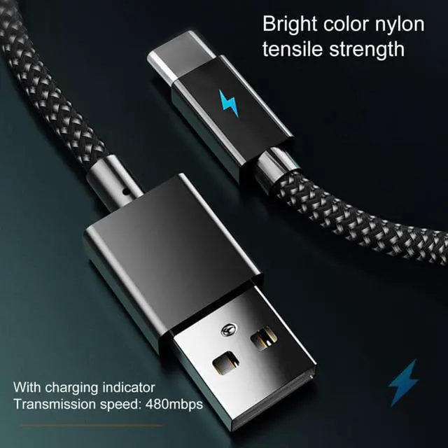 Alt view image 2 of 3 - Type-C Charging Cable Gamepad Handle Charge Braided Fabric Wear-resistant Charging Cord with Light Indicator for PS4/5