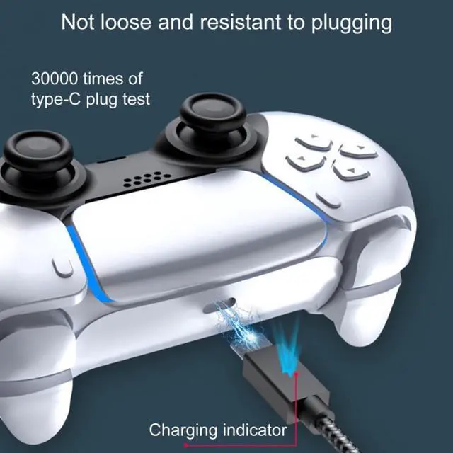 Alt view image 3 of 3 - Type-C Charging Cable Gamepad Handle Charge Braided Fabric Wear-resistant Charging Cord with Light Indicator for PS4/5