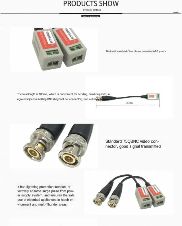 Alt view image 3 of 3 - 2Pcs (1 Pairs) AHD/CVI/TVI Twisted BNC CCTV Video Balun Passive Transceivers UTP Balun BNC Cat5 CCTV UTP Video Balun