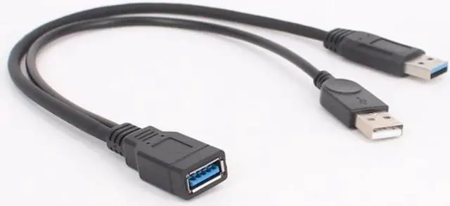 Alt view image 2 of 3 - 1pc Black USB 3.0 Female To Dual USB Male with Extra Power Data Y Extension Cable for 2.5"Mobile Hard Disk