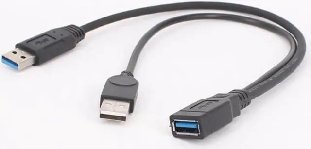Main image of 1pc Black USB 3.0 Female To Dual USB Male with Extra Power Data Y Extension Cable for 2.5"Mobile Hard Disk