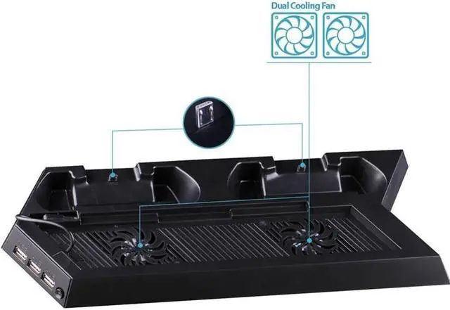 Alt view image 3 of 3 - Console Holder Fan Cooler Gamepad Handles Charger USB Hub + Joystick Cap for PS4