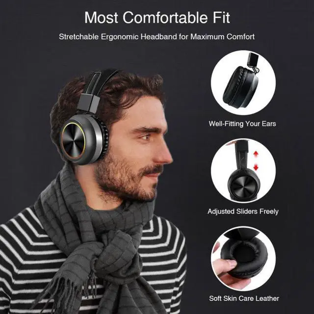 Alt view image 2 of 3 - Seven Colors LED lights change Headphones Foldable Waterproof Headsets Wireless Bluetooth 3D Stereo Noise Reduction Headphones