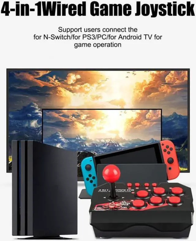 Alt view image 3 of 3 - ABS Wired Game Joystick Plug Play 4-in-1 USB Fighting Stick Gamepad Controller -free Game Component for Switch PS PC