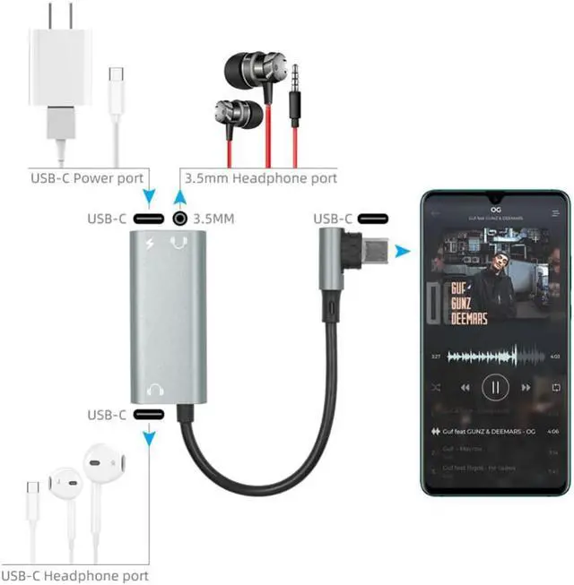 Alt view image 2 of 3 - 3 In 1 3.5mm USB-C Type-C Headphone Adapter PD3.0 Quick Charging Cable Line