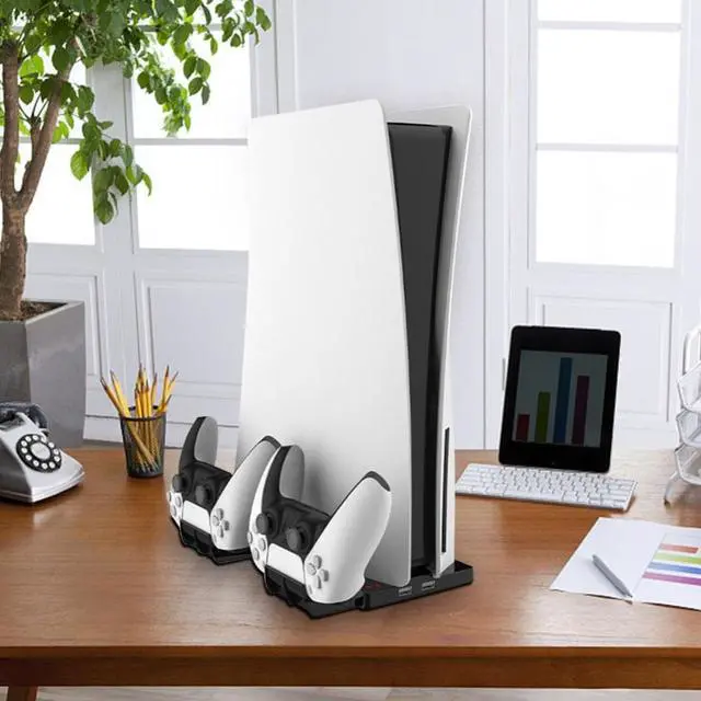 Alt view image 2 of 3 - Charging Dock Handle Charger Station Dual Charger Ports Universal Vertical Stand for PS5 Gaming Controllers Handles Kit