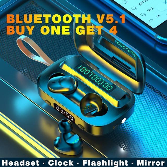 Alt view image 2 of 3 - 2000mAh Wireless Bluetooth Headphone LED Flashlight Makeup Mirror Sport Headset TWS Silicone Earbuds Earphone for All Phone
