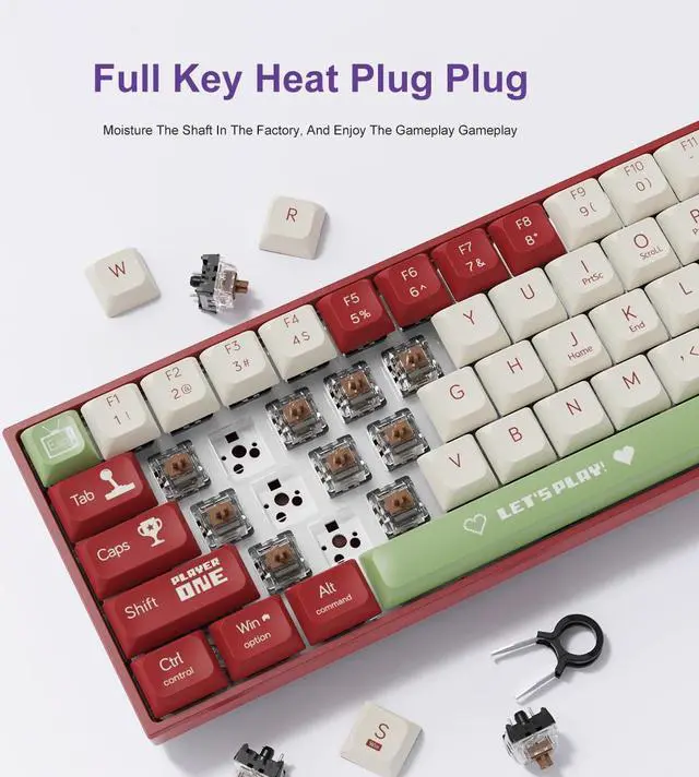Alt view image 5 of 7 - AJAZZ AK680 65% Gaming Mechanical Keyboard Wired Wireless Bluetooth Gamer Keyboard Hot Swap Custom Keycap Gasket for Pc Laptop White/Blue