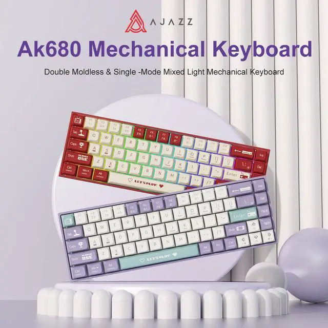 Alt view image 7 of 7 - AJAZZ AK680 65% Gaming Mechanical Keyboard Wired Wireless Bluetooth Gamer Keyboard Hot Swap Custom Keycap Gasket for Pc Laptop White/Blue