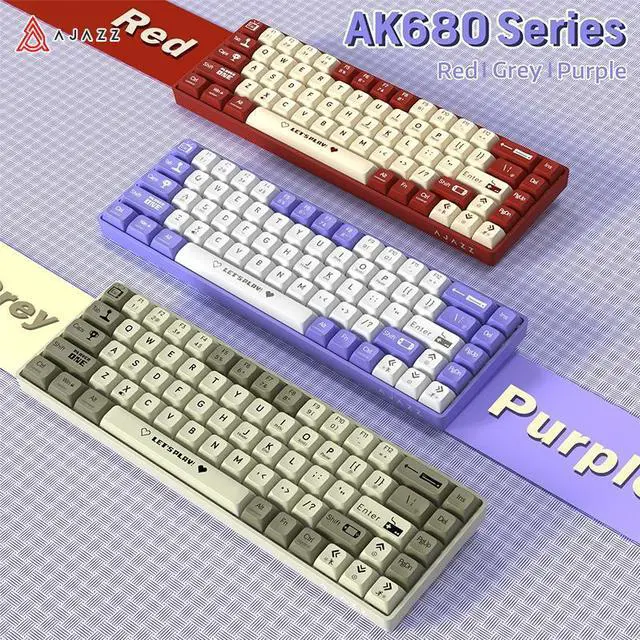 Alt view image 2 of 7 - AJAZZ AK680 65% Gaming Mechanical Keyboard Wired Wireless Bluetooth Gamer Keyboard Hot Swap Custom Keycap Gasket for Pc Laptop White/Blue