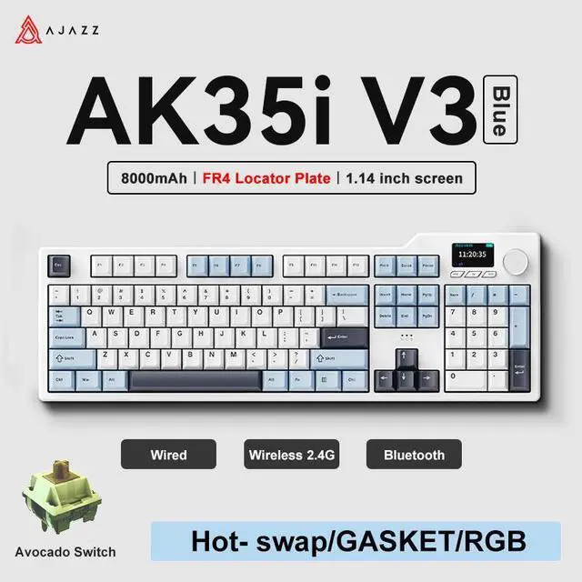 Main image of Ajazz AK35I V3 Tri-mode Wired Bluetooth Wireless Gaming Keyboard Gasket Structure Full Key Hot Swap 104 Keys Customized Keyboard  Black Gray Yellow Blue / White