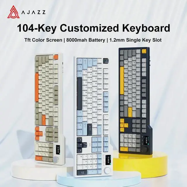 Alt view image 2 of 7 - Ajazz AK35I V3 Tri-mode Wired Bluetooth Wireless Gaming Keyboard Gasket Structure Full Key Hot Swap 104 Keys Customized Keyboard  Black Gray Yellow Blue / White