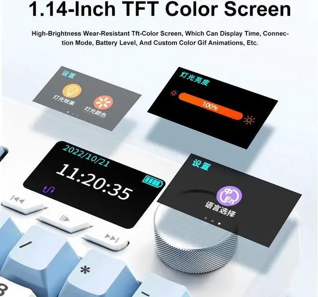 Alt view image 3 of 7 - Ajazz AK35I V3 Tri-mode Wired Bluetooth Wireless Gaming Keyboard Gasket Structure Full Key Hot Swap 104 Keys Customized Keyboard  Black Gray Yellow Blue / White