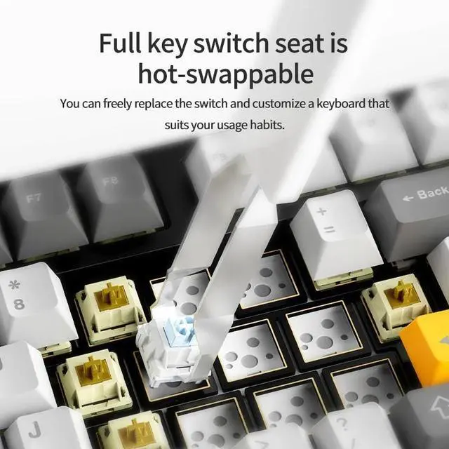 Alt view image 6 of 7 - Ajazz AK35I V3 Tri-mode Wired Bluetooth Wireless Gaming Keyboard Gasket Structure Full Key Hot Swap 104 Keys Customized Keyboard  Black Gray Yellow Blue / White