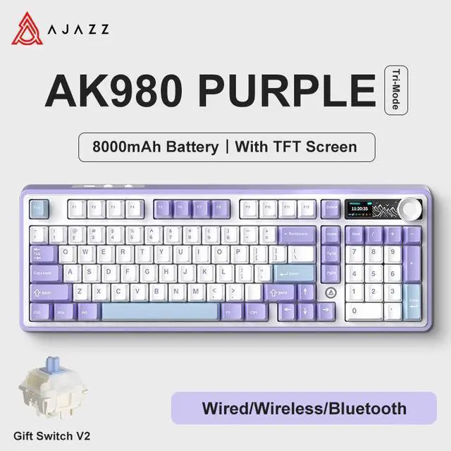 Main image of Ajazz AK980 Gaming Mechanical Keyboard with Color Screen 98 Keys RGB Bluetooth Wireless Keyboard Gamer 8000mAh For PC Laptop