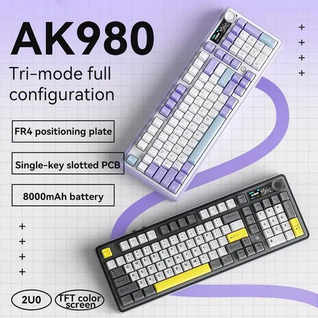 Alt view image 2 of 7 - Ajazz AK980 Gaming Mechanical Keyboard with Color Screen 98 Keys RGB Bluetooth Wireless Keyboard Gamer 8000mAh For PC Laptop