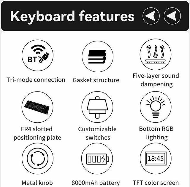 Alt view image 3 of 7 - Ajazz AK980 Gaming Mechanical Keyboard with Color Screen 98 Keys RGB Bluetooth Wireless Keyboard Gamer 8000mAh For PC Laptop Green