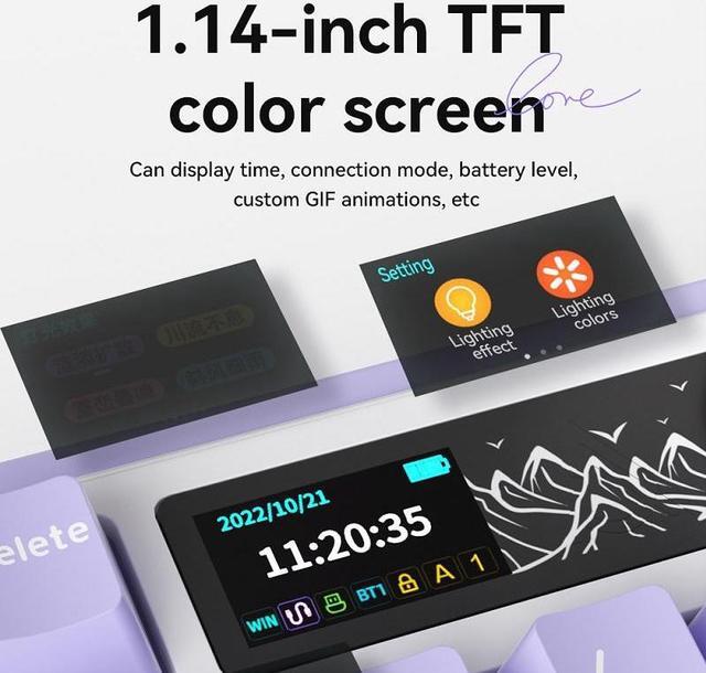 Alt view image 4 of 7 - Ajazz AK980 Gaming Mechanical Keyboard with Color Screen 98 Keys RGB Bluetooth Wireless Keyboard Gamer 8000mAh For PC Laptop Green