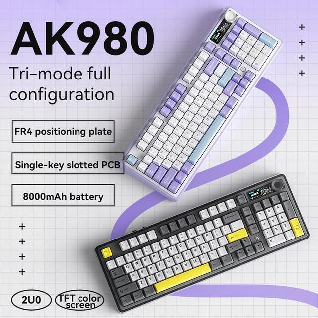 Alt view image 2 of 7 - Ajazz AK980 Gaming Mechanical Keyboard with Color Screen 98 Keys RGB Bluetooth Wireless Keyboard Gamer 8000mAh For PC Laptop Green