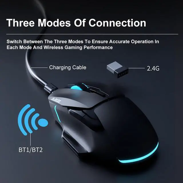 Alt view image 5 of 7 - Ajazz AJ039 Wireless Gaming Mouse RGB 7 Buttons Tri-mode Wired Bluetooth Mouse PAW3212 Ergonomic Design for PC Laptop Desktop