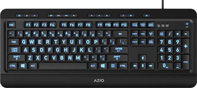 Alt view image 19 of 20 - AZIO KB505U Black USB Wired Standard Large Print 3 Color Backlit Keyboard