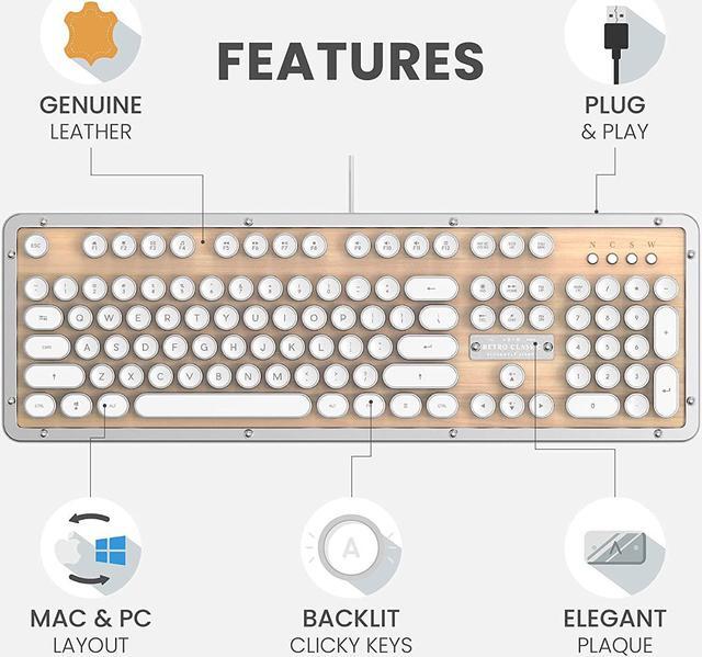Alt view image 7 of 8 - Azio Retro Classic USB (Maple)- Wired Backlit Vintage Maple Wood Mechanical Keyboard for PC (MK-RETRO-W-02-US)