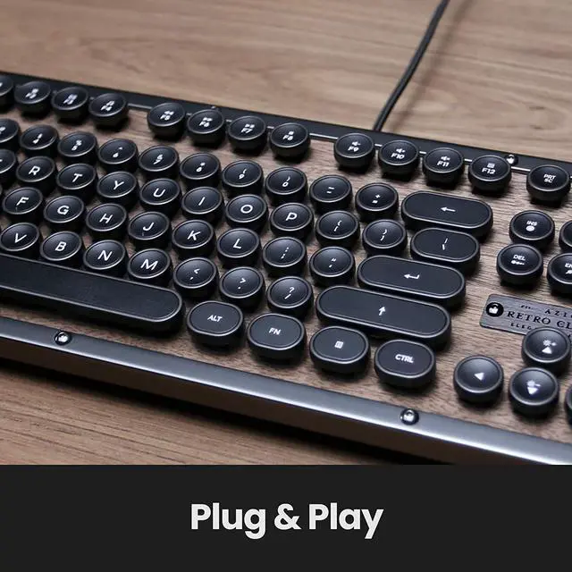 Alt view image 5 of 7 - Azio Retro Classic USB (Elwood) - Wired Vintage Backlit Mechanical Keyboard for PC, Walnut Wood (MK-RETRO-W-01-US)