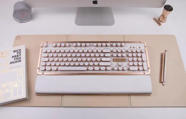 Alt view image 3 of 3 - Azio Palm Rest Retro Posh White Leather Copper Trim