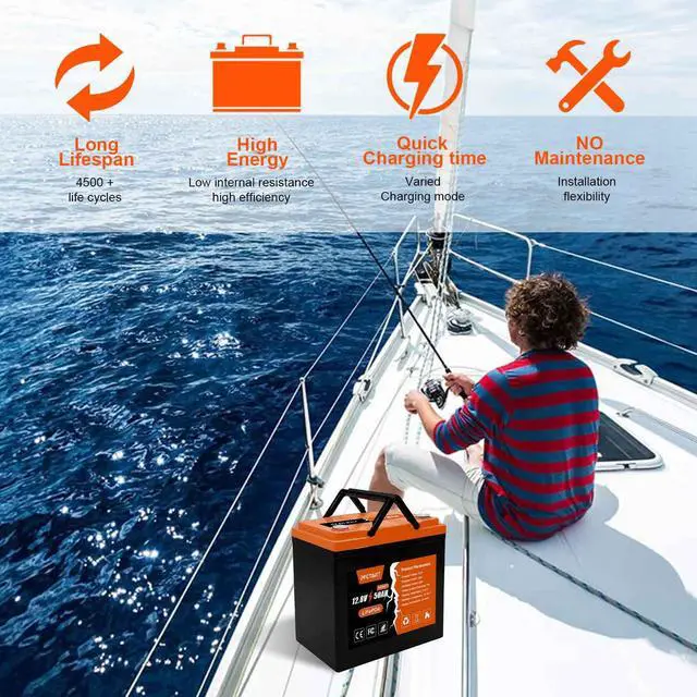 Alt view image 6 of 7 - PFCTART 12.8V 50Ah LiFePO4 Lithium Iron Battery Deep Cycle BMS For Solar RV Boat Fishing