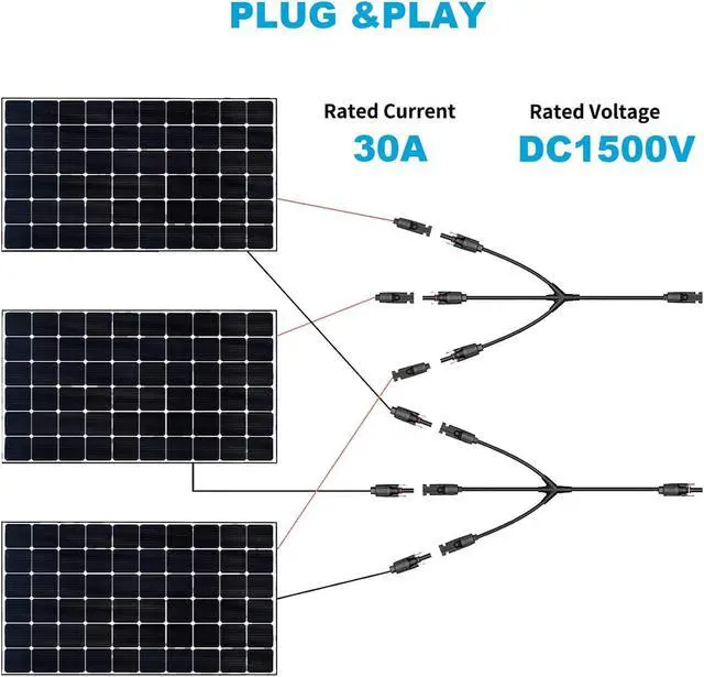 Alt view image 7 of 7 - Solar Panel Y Branch Cable Connection Waterproof Adapter Connector Extension US
