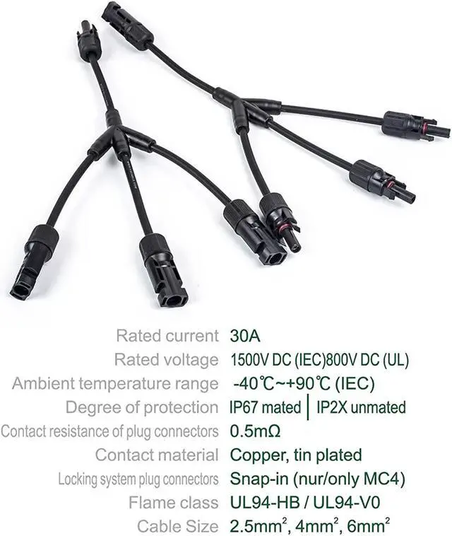 Alt view image 3 of 7 - Solar Panel Y Branch Cable Connection Waterproof Adapter Connector Extension US