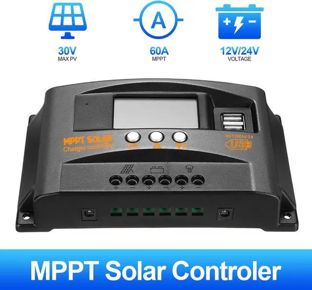 Alt view image 2 of 7 - 12/24V 60A MPPT Solar Charge Controller Panel Battery Regulator Dual USB